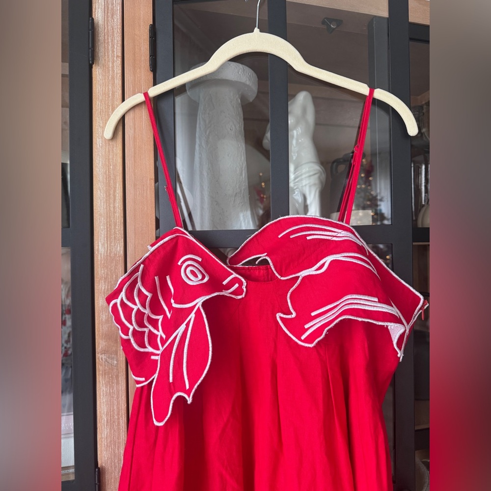 Koi Fish Embroidered Asymmetrical Maxi Dress midi tropical - Picture 7 of 11